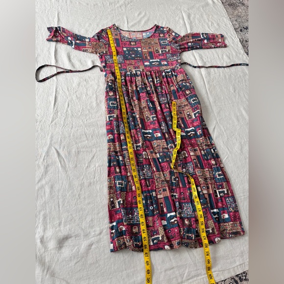 April Cornell Burgundy Patchwork Print Long Sleeve Maxi Dress - Picture 13 of 17